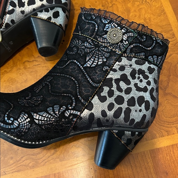 L’Artiste Black Lace Trim Heeled Boots - Picture 5 of 15